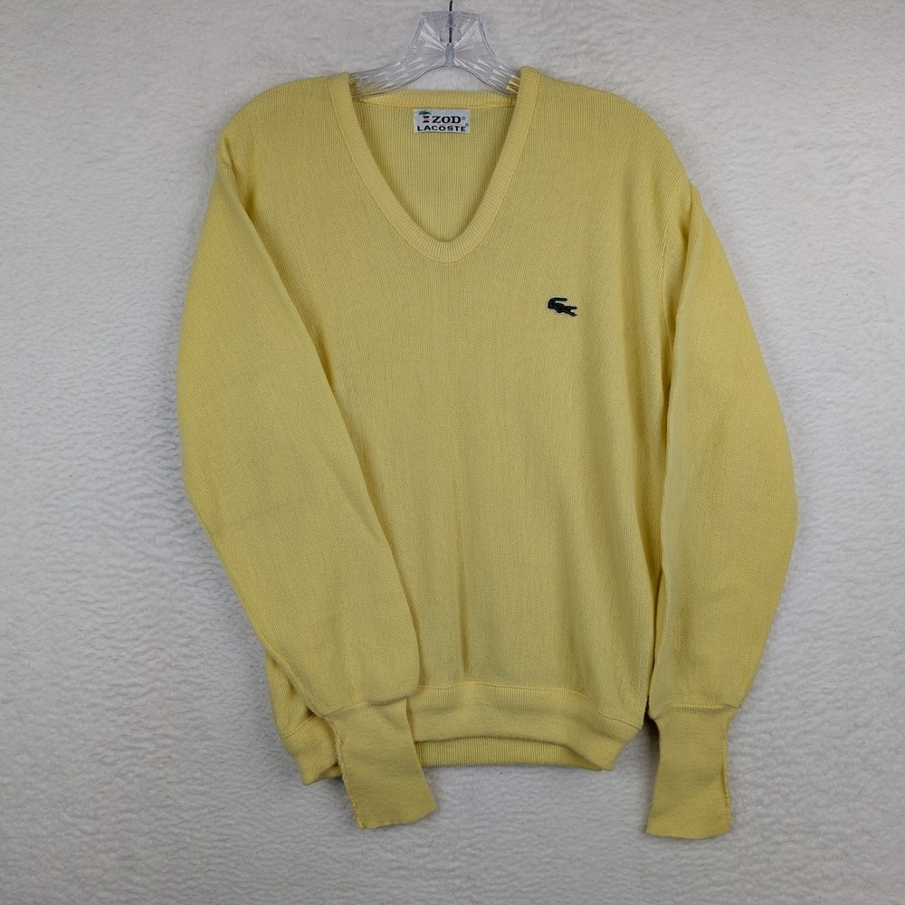 Vintage 80s IZOD Lacoste Yellow V-Neck Sweater Size Small Acrylic